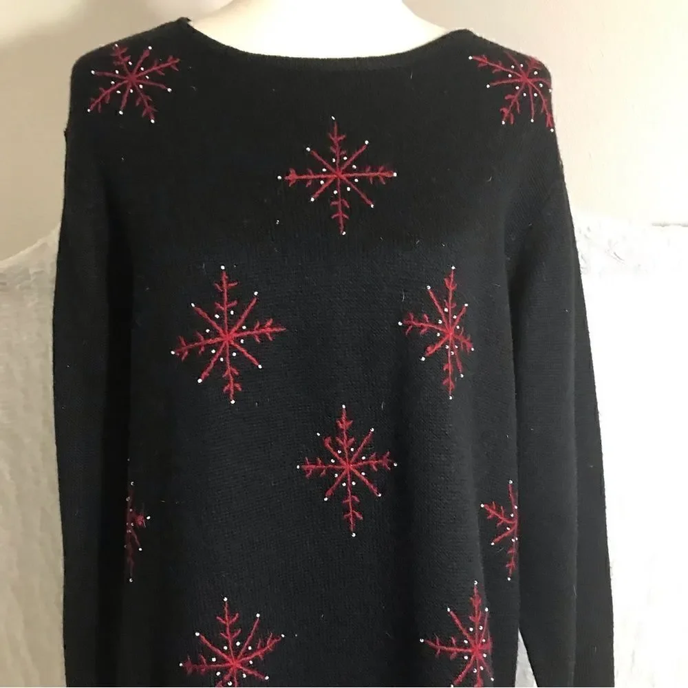 August Max Snowflakes Embroidered Sweater Top Woman Size 1X